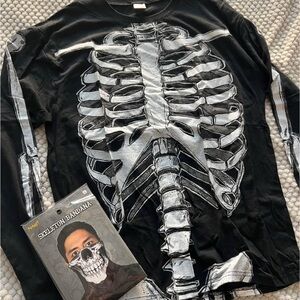 Halloween costume Skelton shirt Skeleton Print Long Sleeve Shirt with Bandana